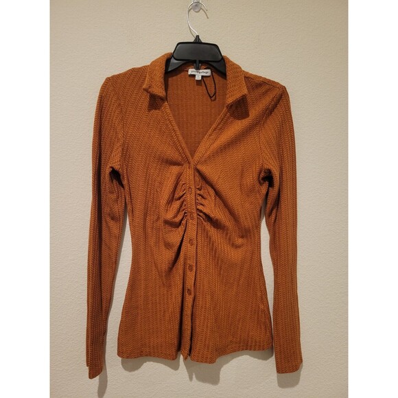 NWOT PRETTY GARBAGE retro 70s Long Sleeve Button Down Shirt Women Large Textured - Picture 1 of 9